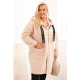 Kesi Włoski Plus Size women's coat made of faux sheepskin with a hood and pockets beige | Shoptok.si