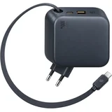 EnerCore CJ11 GaN stenski polnilec z vgrajenim USB-C kablom ter USB-A in USB-C vhodoma 100W črne barve
