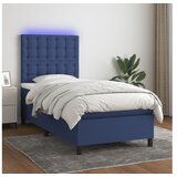 vidaXL Box spring postelja z vzmetnico LED modra 90x190 cm b Cene