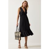  Women's Black Deep V Neck Thick Straps Knitted Dress Cene