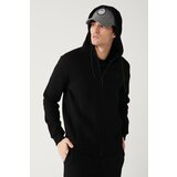 Avva Black Unisex Sweatshirt Hooded With Fleece Inner Collar 3 Thread Zipper Standard Fit Normal Cut Cene