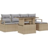 vidaXL 6-delni vrtni sofa set z blazinami Bež Poli Ratan | Shoptok.si