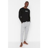 Trendyol Men's Black Slogan Printed Regular Fit Knitted Pajamas Set Cene