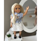  Velika lutka 48 cm s mekanim tijelom i melodijom, plava kosa i prugasta bluza | shoptok.hr