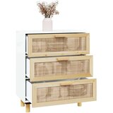  Komoda bijela 60 x 30 x 70 cm masivna borovina i prirodni ratan | shoptok.hr