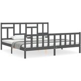 The Living Store Posteljni okvir z vzglavjem siv 200x200 cm trden les - Posteljni Okvir, (21523870) | Shoptok.si