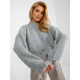 Fashion Hunters Grey loose asymmetrical sweater with holes from RUE PARIS Cene