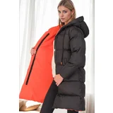 Dewberry Z9687 WOMEN'S COAT-BLACK-ORANGE