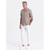 Ombre Men's short sleeve shirt with Cuban collar - dark beige | Shoptok.si
