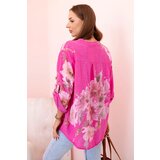 Kesi Włoski Women's cotton blouse with a floral pattern and buttons pink | Shoptok.si