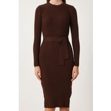  Women's Dark Brown Crew Neck Lycra Knitwear Dress | Eponuda.ba