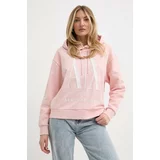 Armani_Exchange Bombažen pulover ženska, roza barva, s kapuco