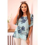 Kesi Włoski Women's cotton blouse with short sleeves and a floral pattern mint Cene