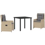 vidaXL set za objedovanje od 3 dijela bež poliratan, vrtni stol crn 80x80x73 cm staklo otporno na udarce | shoptok.hr