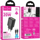 hoco. polnilec N61 GaN PD 20W USB-A, Type C s kablom Type C na Type C - črn | Shoptok.si