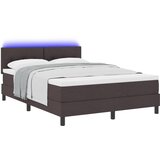 vidaXL kutna postelja s madracem i LED osvjetljenjem Tamnosmeđa 140x190 cm Tkanina | shoptok.hr