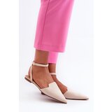 Boto Lace-up Ballerina Flats in Faux Suede with Pointed Toes Beige Ellesara | Shoptok.si