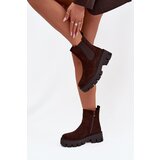 Boto Women's ankle boots with lining with zipper eco suede chocolate Fivienne Cene