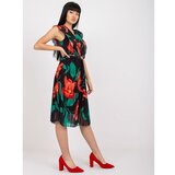 Fashion Hunters Black and red midi floral pleated dress Cene
