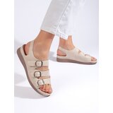 Shelvt Women's beige low wedge sandals | Shoptok.si