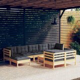  10-dijelna vrtna garnitura od borovine sa sivim jastucima | shoptok.hr