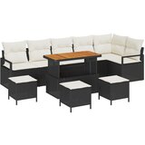 vidaXL 10-dijelni set sofe za vrt s jastuцima crni poli ratan acacia, 2-sjedalna vrtna sofa s odlaganjem i jastucima crna poli ratan, 4-dijelni set za vrt s jastuцima crni poli ratan acacia Cijene