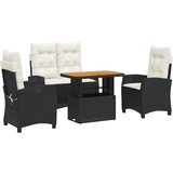  4-dijelni vrtni blagovaonski set od poliratana s jastucima crni Crna 90 cm table length | Shoptok.si