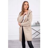 Kesi Plain sweater with a hood and pockets dark beige