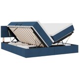 vidaXL Krevet S LED lampica s uzglavljem Plava 180 x 200 cm tkanina - Plava 180 x 200 cm Blok sa kvadratićima | shoptok.hr