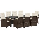 vidaXL 9-delni vrtni jedilni set z blazinami Rjava Poli ratan, (22087124) | Shoptok.si