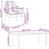  9-dijelni vrtni blagovaonski set s jastucima poliratan i staklo Smeđa 200 x 100 x 74 cm | shoptok.hr