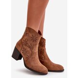 Boto Boots With Perforated Shaft On Heel Eco Suede Brown Nevishiia | Shoptok.si