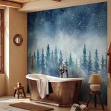  Foto tapeta - Night landscape - landscape of a misty forest at night with a starry sky 200x140 Vodootporna | shoptok.hr
