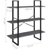 vidaXL Ormarić za knjige s 3 razine sivi 100 x 30 x 105 cm od borovine | shoptok.hr