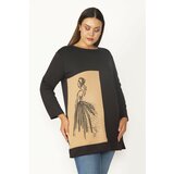 Şans Women's Plus Size Camel Print And Stone Detailed Color Combination Sweatshirt Cene