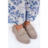VINCEZA Ladies Leather Moccasins with Golden Detail Ciemnobeżowe 88007 | Shoptok.si