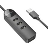  USB HUB + GLAN Ethernet Adapter BOROFONE DH6 Erudite 4-in-1, USB3.0x3 +RJ45 black | Eponuda.ba