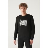 Avva Men's Black Crew Neck 3-Thread Fleece Hologram Printed Standard Fit Regular Cut Sweatshirt. cene