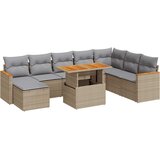 Maison Chic Seti vrtnega pohištva - Vrtna garnitura - Vrtni pohištvo set z blazinami 9-delna bež ratan/akacija, (21807616) | Shoptok.si