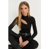 Cool & Sexy Women's Black Cross Collar Half Turtleneck Blouse B1404 | shoptok.hr