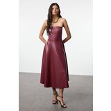 Trendyol Burgundy Faux Leather A-Line Strapless Knitted Dress | Shoptok.si