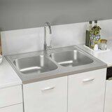  Kuhinjski sudoper s dva korita srebrni 800x600x155 mm čelični | shoptok.hr