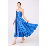 Carmen Indigo Satin Strapless Midi Promise Dress and Engagement Dress | shoptok.hr