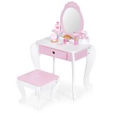 ECO TOYS Toaletni stol za djecu s ogledalom, stolicom i 7 dodataka Slike