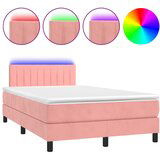 vidaXL Box spring postelja z vzmetnico LED roza 120x190 cm žamet, (21112384) | Shoptok.si