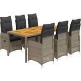  7-dijelni vrtni bistro set od poliratana s jastucima sivi - 190 x 90 x 75 cm Bez naslona za noge 6 | shoptok.hr