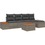 vidaXL 6-delni vrtni set kavčev z blazinami sivo poli ratan akacija | Shoptok.si