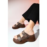 LuviShoes JOANES Brown Skin Genuine Leather Double Strap Women's Padding Sole Slippers Cene