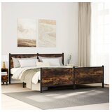 vidaXL Kovinski posteljni okvir brez vzmetnice dimljen hrast 193x203cm Cene