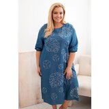 Kesi Włoski Plus Size women's dress with leaf embroidery denim Cijene